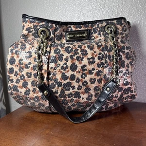 Bolso de Mano Betsey Johnson Lentejuelas Estampado de Animales Correa de Cadena Cartera Bolso de Hombro - Imagen 1 de 17