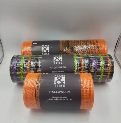 3 Rolls Deco Mesh Halloween Color Black Green Purple Orange New Sealed  - Image 1 of 4