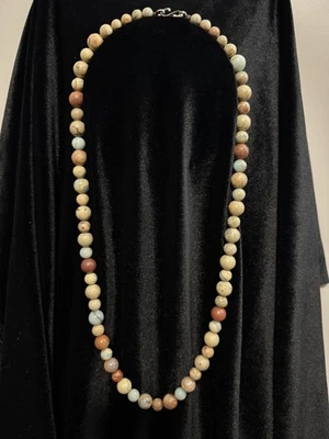 Stunning Natural Smooth Serpentine Jasper & Sterling Silver  Beaded Necklace - Image 1 of 4