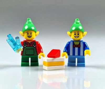 LEGO Minifiguren 2 Weihnachtswichtel mit Geschenk & Kristall - Weihnachten - NEU - Bild 1 von 3