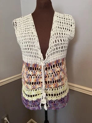 Chaleco top boho vintage crochet multicolor cierre corbata única talla M Foto 1 de 4