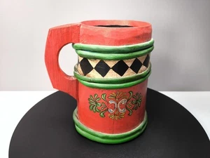 Jarra de madera pintada a mano escudo años 70 vintage 21x17 cm rústico carnaval decoración taza - Imagen 1 de 15