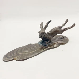 Estatua pisapapeles de bronce de conejo de 6,4 pulgadas de ancho estatuilla japonesa de metalurgia - Imagen 1 de 7