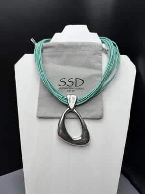 "Collar Simon Sebbag SSD Firmado 925 Plata de Ley Colgante Cuero Aqua 39g 17""" Foto 1 de 4