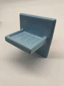 Vintage MCM blaue Keramikfliese Seifenschale eingebaute Badezimmerbefestigung Mid Century 5"x5" - Bild 1 von 5