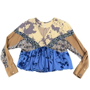 Free People Langarm Schößchen Top Damen S gemischt Blumen Patchwork Boho Landhaus - Bild 1 von 7