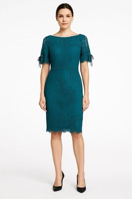 TADASHI SHOJI dress shift sheath cocktail lace evening party formal teal 14 - Image 1 of 4