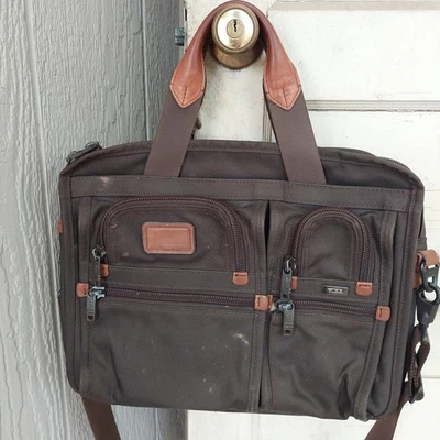 Tumi Alpha Expandable Laptop Briefcase Bag Nylon Work Career Travel Brown - Image 1 of 4