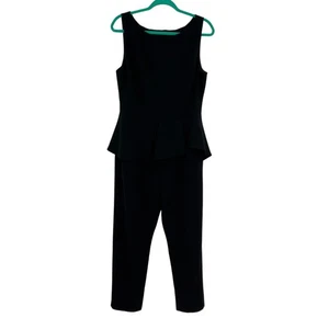 Black Halo Kasia Peplum Cropped Jumpsuit Sleeveless Ruffle Black Size 12 - Picture 1 of 13