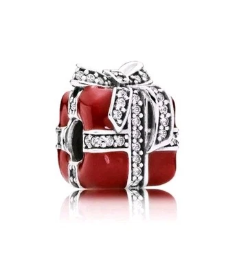  Sparkling Surprise Present Charm with Red Enamel Silver Charm - 791772CZ - Image 1 of 4