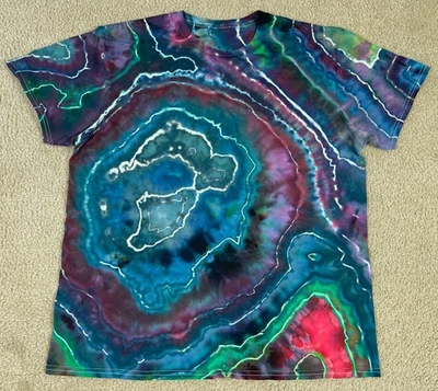 Camiseta Hecha a Mano Ice Tie Dye XL Hombres Mujeres Algodón Suave Rojo Verde Geoda Foto 1 de 3