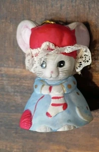 Christmas Ornament Jasco Porcelain Mouse Bell Vintage 1986 Hand Painted 3D - Picture 1 of 4