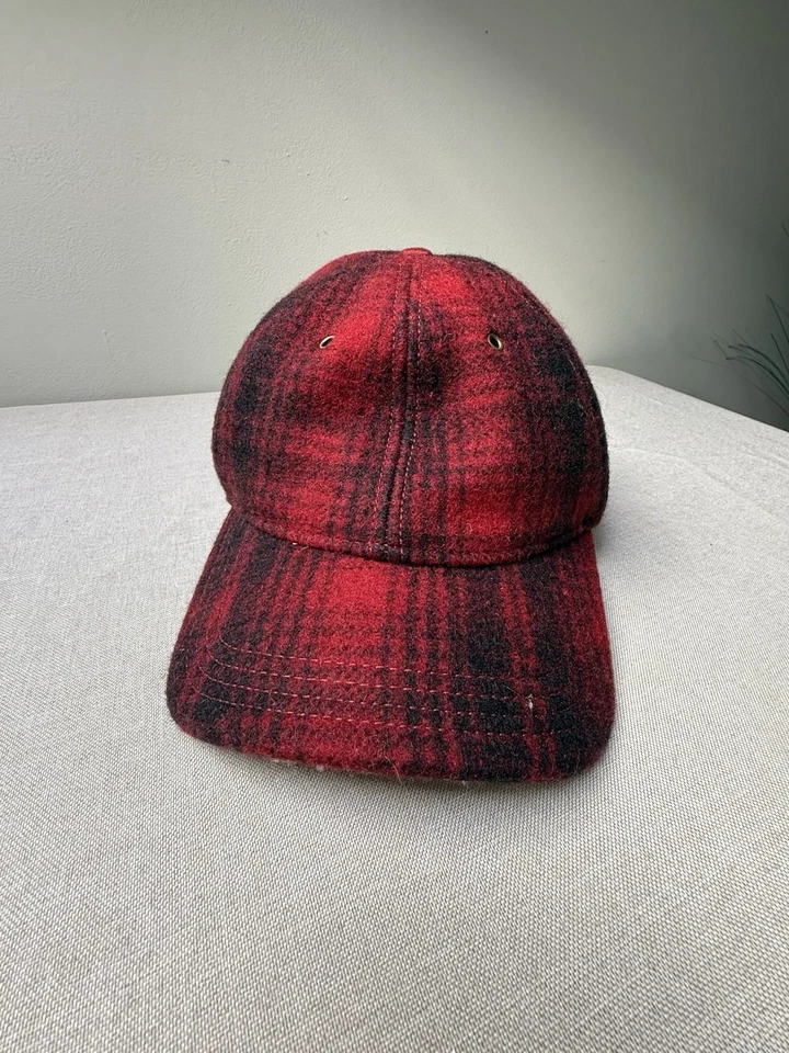 Woolrich Vintage Plaid Cap Red Black Strapback Hat One Size Lumberjack Style - Image 1 of 4