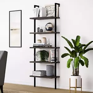 Bookshelf 5 Tier Modern Ladder Bookcase Wall Mount Shelving Unit Storage Shelves - Picture 1 of 10