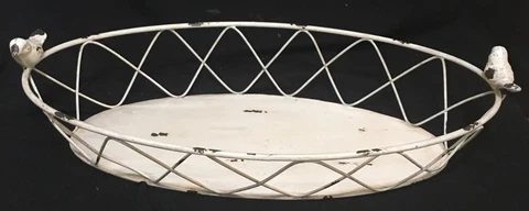 White Metal Basket Tray with bird Handles Cover