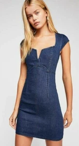 Vestido ajustado de mezclilla Free People talla M Lia elástico mini Western Boho OB895694 - Imagen 1 de 6