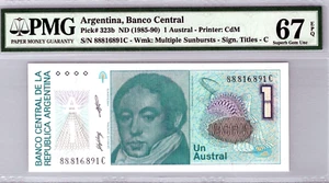 Argentina 1 Austral 1985-90 Pick# 323b PMG Graded 67 Superb Gem UNC - Picture 1 of 3
