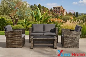 Garden Rattan Furniture Sofa Set Outdoor Indoor Patio Glass Coffee Table Balcony - Picture 1 of 19