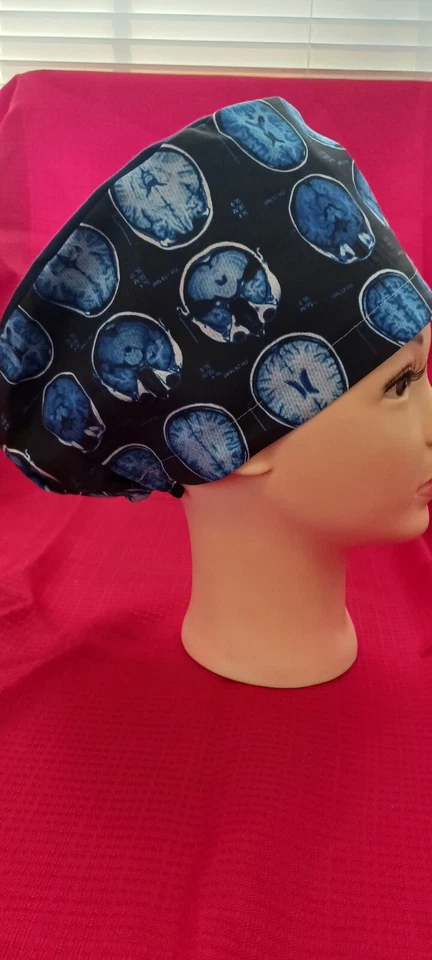 MRI Brain, Euro Style Scrub Cap, Adjustable Elastic with Toggle. 100% Cotton  - Image 1 of 2