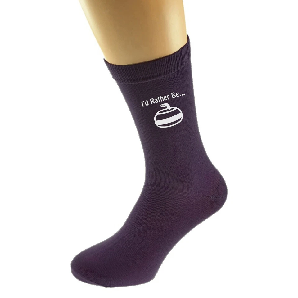Meias roxas femininas I'd Rather Be Curling com imagem de pedra impressa - Imagem 1 de 1