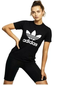 Adidas Womens Classic Trefoil Short Sleeve T-Shirt Black Medium - Picture 1 of 6