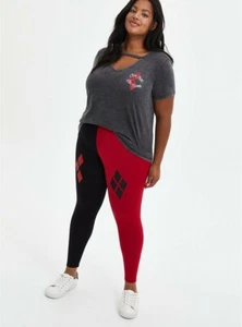 Torrid DC Suicide Squad Harley Quinn Leggings Red Black Diamond NWT New 3X - Picture 1 of 3