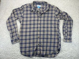 Columbia Button Down Shirt Adult Large Gray  Brown Plaid Long Sleeve Cotton Mens - Picture 1 of 10