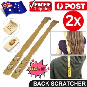 2x Long Reach Wooden Bamboo Scratch Back Scratcher Body Massage Itchy Relieve BH - Picture 1 of 7