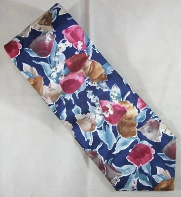 OLEG CASSINI Blue, Red, Brown Tulips Floral Neck Tie 57" Long x 4" Wide (F072) - Image 1 of 4