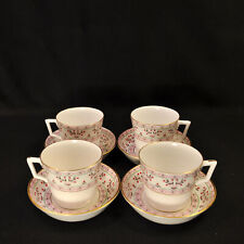 Royal Crown Derby 4 Cup & Saucer Sets Brittany Floral Red Green White wGold 1972