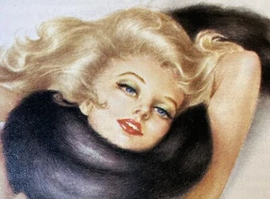 Alberto VARGAS Esquire Playboy PINUP PRINT Sexy Blonde Long Mink Fur Scarf VNTG - Picture 1 of 8