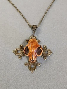 Vintage Style Katze Totenkopf am Kreuz Halskette Gothic Makaber Steampunk - Bild 1 von 14