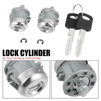 Door Lock Cylinder & Keys 7C3Z1521990A For Ford F150 F250 F350 Super Duty - Imagem 1 de 4