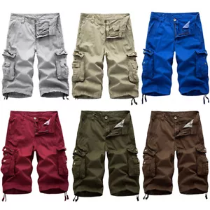 Summer Men Cargo Shorts Combat Twill Work Chino Knee Length Pants Pockets CA - Foto 1 di 22