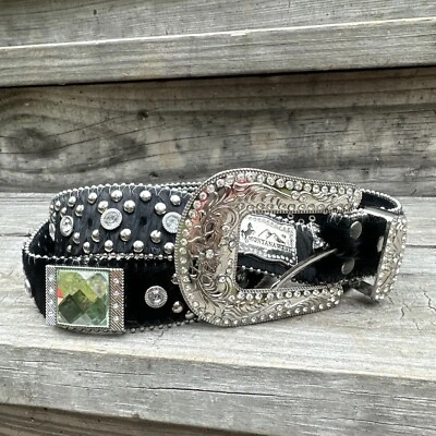 Cinturón MONTANA WEST Talla 36 Piel de Conejo Cuero Estrás Bling Tachonado Bonito Foto 1 de 4