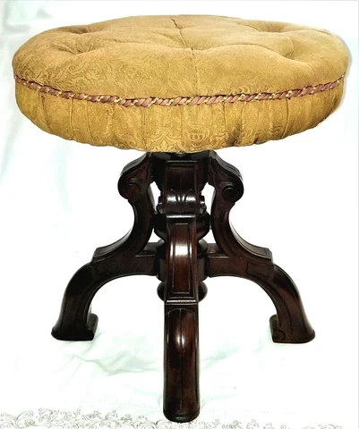 PIANO STOOL, vanity stool, Renaissance Victorian, rswd, c1870, swivel,18" adjust Cover