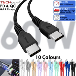 USB Type C to USB C Strong Braided Data & Fast Charger Charging Cable Power Lead - Picture 1 of 73