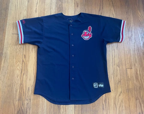 Cleveland Indians Vintage Majestic Jersey Mens XL Wahoo MLB EUC Navy USA Cover