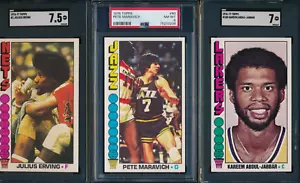 1976 TOPPS BASKETBALL SET (144) NM JABBAR SGC 7 ERVING SGC 7.5 MARAVICH PSA 8 - Picture 1 of 13