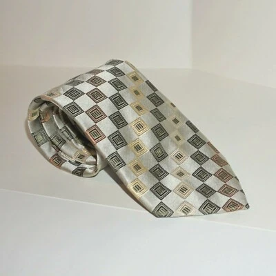 Peacock Necktie Tan Gold Black Brown Checked Men's Tie 60.5"x3.5" NWOT Silk #148 - Image 1 of 4