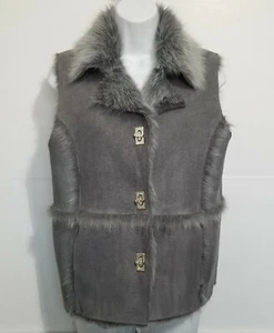 Women's Lisa International Gray Silver Faux Suede/Fur Lined Vest Washable Sz S - Picture 1 of 9