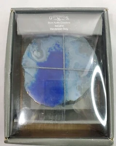 Set 4 sottobicchieri con bordo oro dorato agata blu Bar Ware Godinger Gatherings - nuovi - Foto 1 di 5