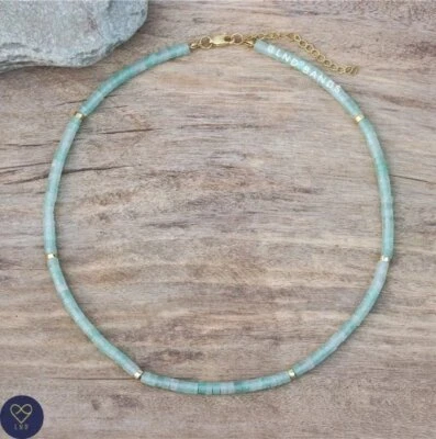 Green Aventurine Bead Necklace, Adjustable, Minimalist Bohemian necklace - Image 1 of 2