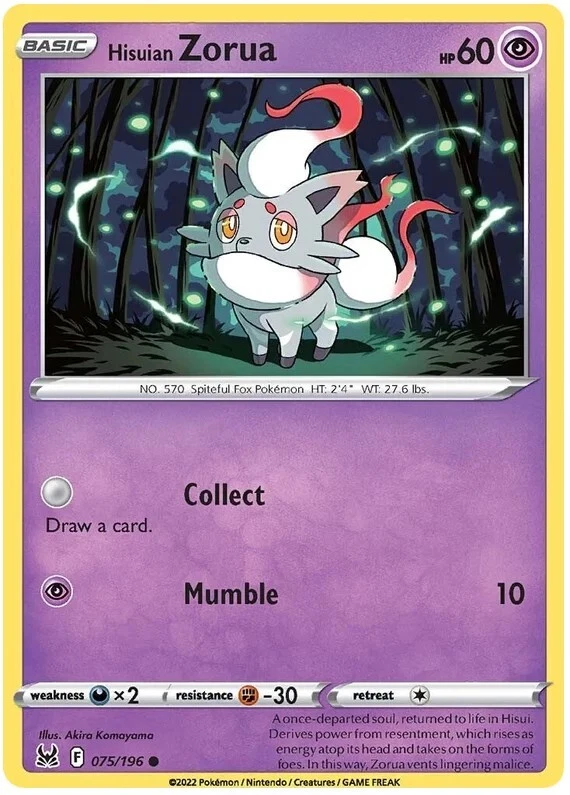 Hisuian Zorua Pokemon TCG Card 075/196 - Image 1 of 1