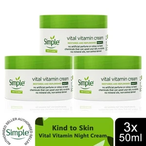 3 x 50ml Simple Kind to Skin Vital Vitamin Night Cream for Sensitive Skin - Picture 1 of 15