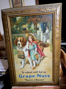 🔥1910s ORIGINAL ANTIQUE GRAPE NUTS TIN LITHO ADVERTISING SIGN ESTATE FIND!! - Bild 1 von 24