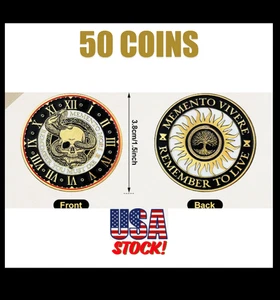 CHALLENGE COIN 50 PACK LOT-NEW BLACK & GOLD-Stoic Memento Mori/Memento Vivere - Picture 1 of 5