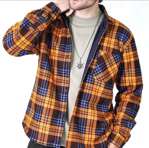 NUEVO SIN ETIQUETAS Camisa Para Hombre Forrada de Vellón Naranja a Cuadros Abotonada Manga Larga XXL Pecho 50" - Imagen 1 de 14