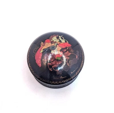 Vintage Horse Army Soldier Soviet Russian Laquer Laquered Wood Jewelry Trinket - Image 1 of 4