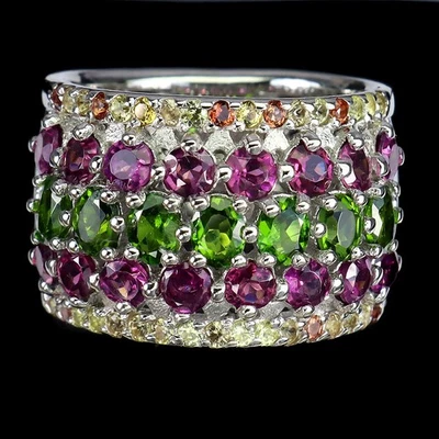 Anel de prata esterlina 925 oval cromo diópsido pedra preciosa rodolita tamanho 7. - Imagem 1 de 4